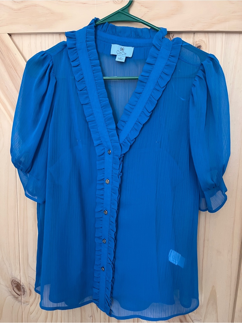 CeCe Cobalt Blue Ruffle Chiffon Blouse with Matching Cami | NWOT | Women’s Small